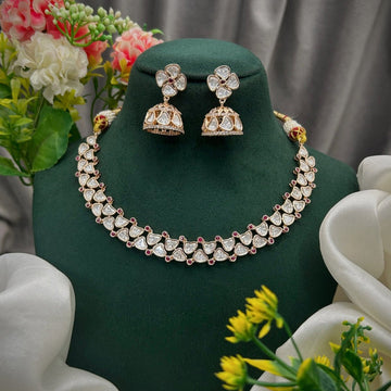 Aarohi CZ Polki Choker Set – Carat Plated Bridal Jewelry - Vinni’s Jewelry