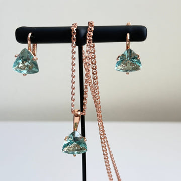Aqua Bloom Trilliant Pendant & Earring Set – Rose Gold Finish - Vinni’s Jewelry