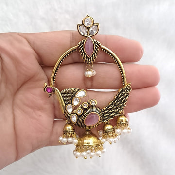Blush Royal Peacock Jhumka - Vinni’s Jewelry