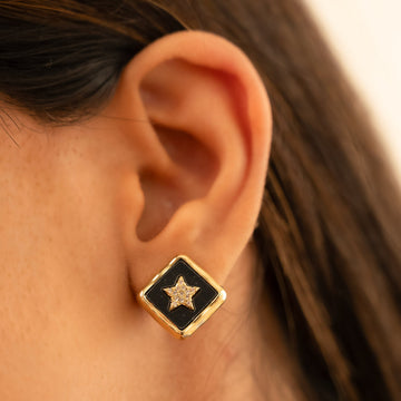 Celestial Star Black Enamel Stud Earrings | Gold - Plated Minimalist Earrings - Vinni’s Jewelry