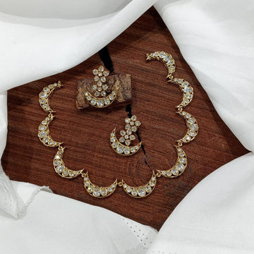 Chand Sitara Kundan Necklace Set – Crescent Motif Bridal Jewelry - Vinni’s Jewelry