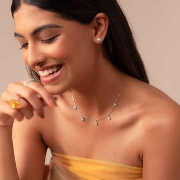Crystal Drop Charm Necklace – Minimal Silver CZ Pendant Chain - Vinni’s Jewelry