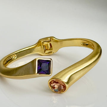 Dual - Tone Crystal Cuff Bracelet – Matte Gold with Amethyst & Peach Stones - Vinni’s Jewelry