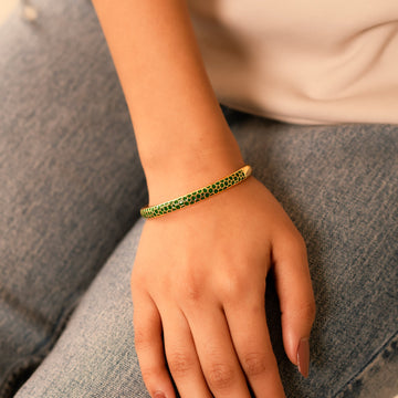 Emerald Enamel Gold - Tone Kada – Traditional Green Bangle for Women - Vinni’s Jewelry