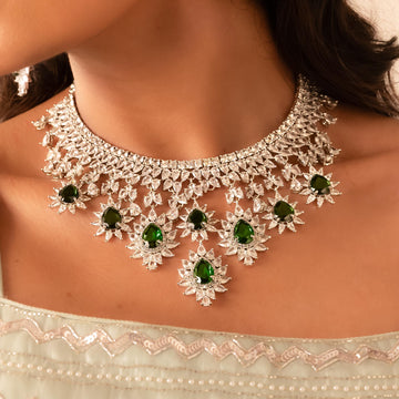 Emerald Green Statement Necklace Set with Earrings – Luxury Partywear & Wedding Jewelry - Vinni’s Jewelry