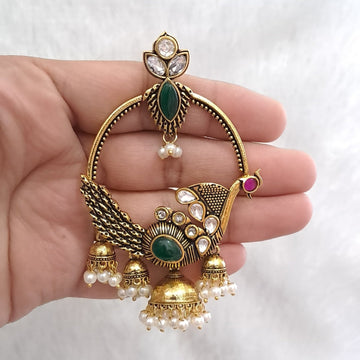 Emerald Peacock Jhumka - Vinni’s Jewelry