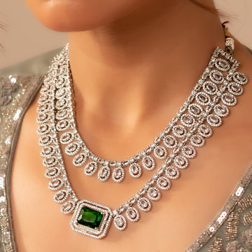 Emerald Queen CZ Necklace Set – Green Stone Bridal Choker for Parties & Weddings - Vinni’s Jewelry