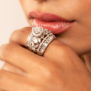 Ethereal Radiance Statement Ring – Bold Silver - Tone Cocktail Ring for Women - Vinni’s Jewelry