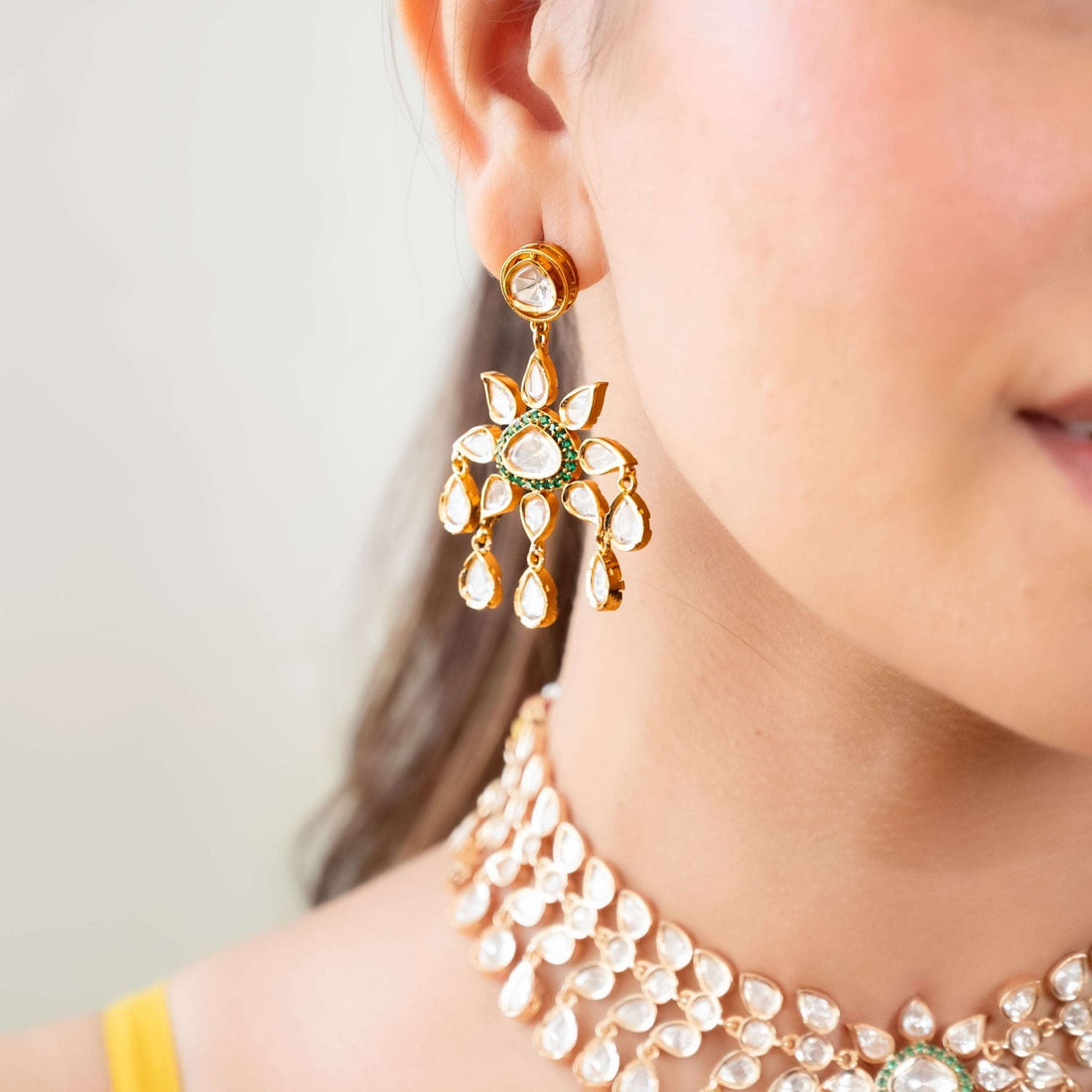 Kundan Floral Vine Necklace Set - Vinni’s Jewelry