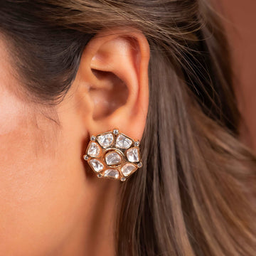 Kundan Hexa Studs - Vinni’s Jewelry