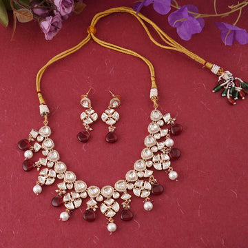 Kundan Ruby Pearl Necklace Set - Vinni’s Jewelry
