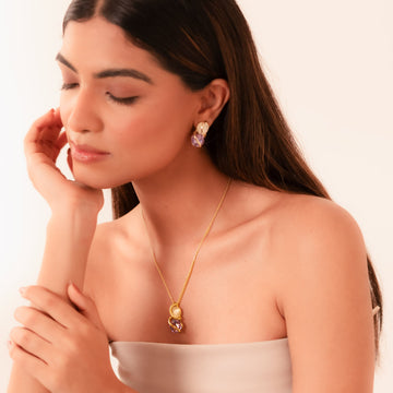 Lavender Bloom Pendant & Earrings Set – Gold - Plated Enamel Jewelry for Women - Vinni’s Jewelry