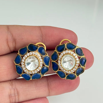 Midnight Meenakari Kundan Stud Earrings – Royal Blue Ethnic Jewelry - Vinni’s Jewelry