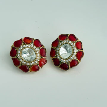 Midnight Meenakari Kundan Stud Earrings – Royal Blue Ethnic Jewelry - Vinni’s Jewelry