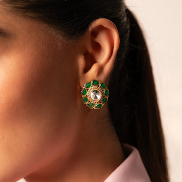 Midnight Meenakari Kundan Stud Earrings – Royal Blue Ethnic Jewelry - Vinni’s Jewelry