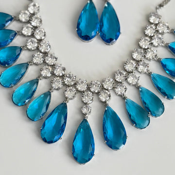 Ocean Luxe Statement Necklace Set – Blue Teardrop Crystals with CZ Accents - Vinni’s Jewelry