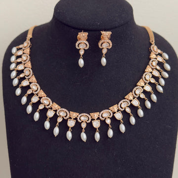 Pearl Raaga Necklace Set – Gold - Plated CZ & Drop Pearl Bridal Jewellery - Vinni’s Jewelry