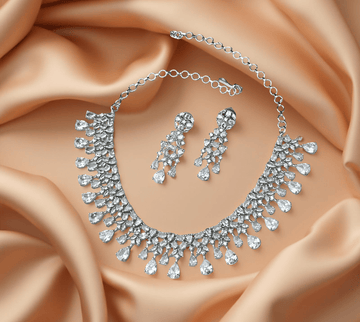 Radiant Crystal Waterfall Necklace Set – Silver Plated with Matching Earrings - Vinni’s Jewelry