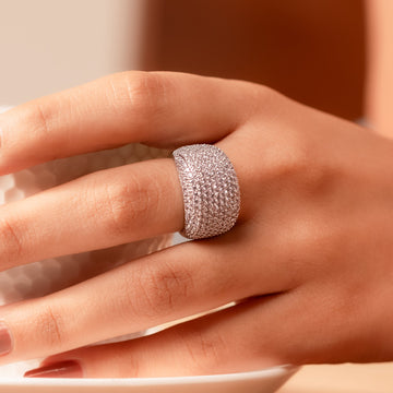 Radiant Sparkle Band Ring – Wide CZ Studded Silver Statement Ring - Vinni’s Jewelry