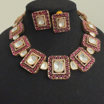 Regal Kundan Ruby Choker Necklace Set – Square Bridal Jewellery for Weddings & Festive Wear - Vinni’s Jewelry