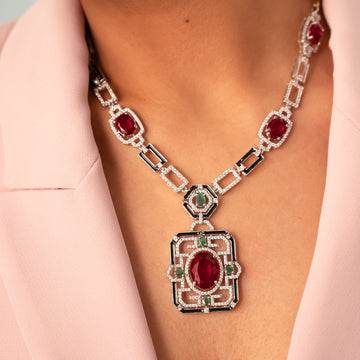 Regal Ruby Art Deco Necklace Set - Vinni’s Jewelry