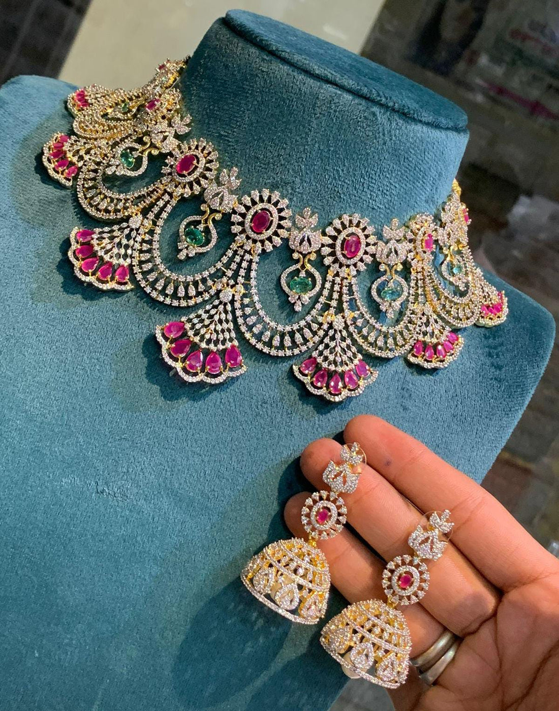 Royal AD Ruby Jhumka Set - Vinni’s Jewelry
