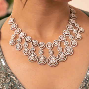 Royal Radiance CZ Bridal Necklace & Earrings Set – Teardrop Statement Jewelry - Vinni’s Jewelry