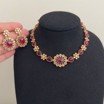 Ruby Bloom – Elegant Floral Partywear Necklace Set - Vinni’s Jewelry
