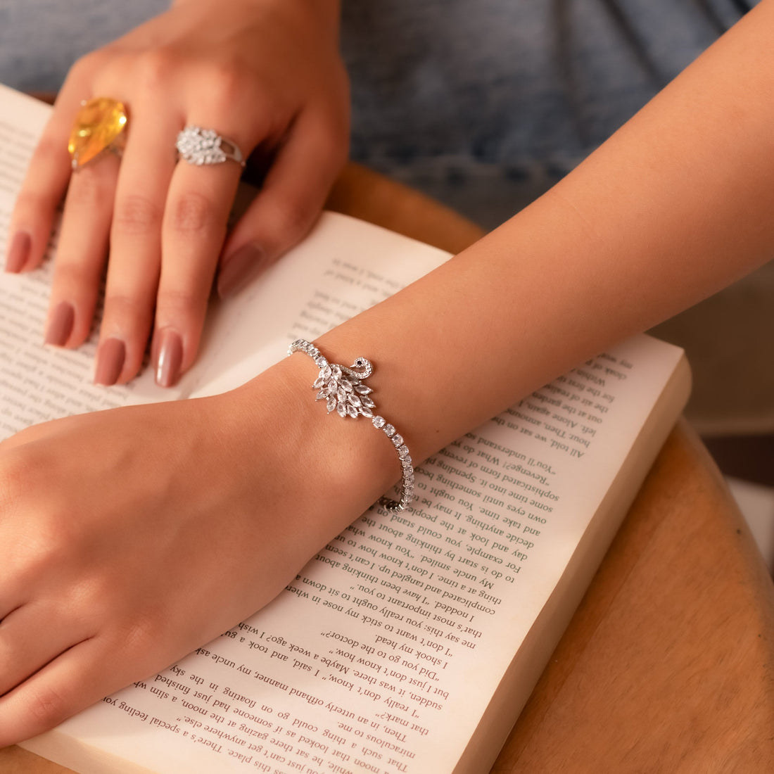 Sparkle Leaf CZ Adjustable Bracelet – Silver - Toned Minimal Glam - Vinni’s Jewelry