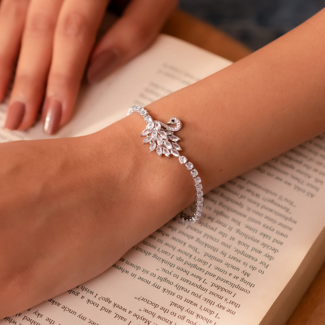 Sparkle Leaf CZ Adjustable Bracelet – Silver - Toned Minimal Glam - Vinni’s Jewelry