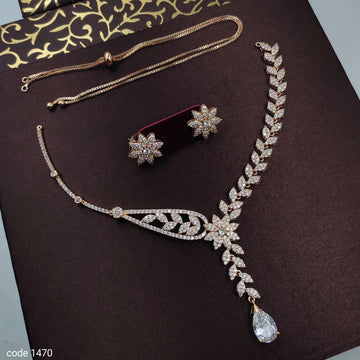 Starlight Floral Sparkle Necklace Set – Rose Gold American Diamond Jewelry - Vinni’s Jewelry