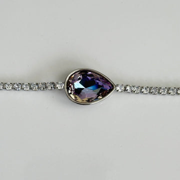 Violet Teardrop Adjustable Bracelet – Silver Finish with Sparkling Cubic Zirconia - Vinni’s Jewelry