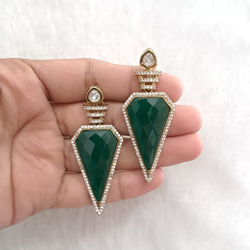 Zahra Geometric Glam Earrings – Deep Jade - Vinni’s Jewelry