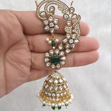 Zeenat Green Kundan Passa with Pearl Jhumka - Vinni’s Jewelry