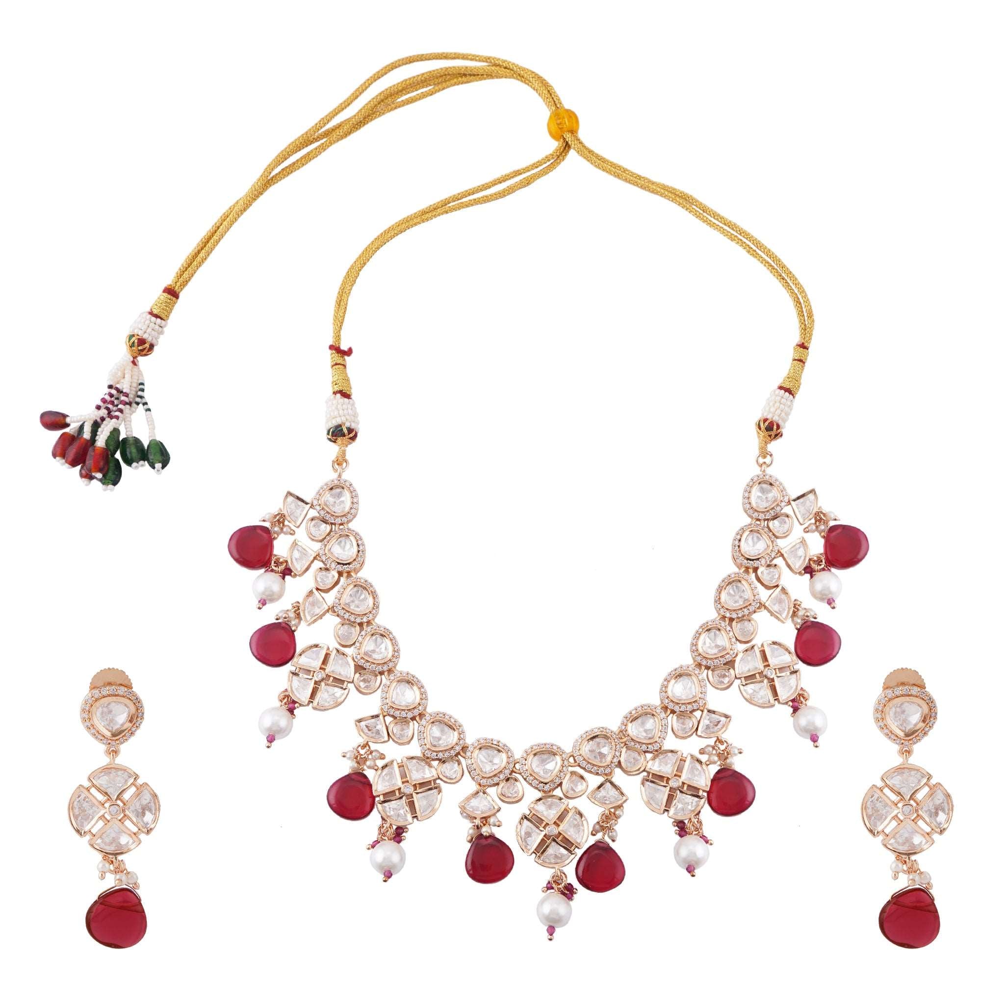 Kundan Ruby Pearl Necklace Set