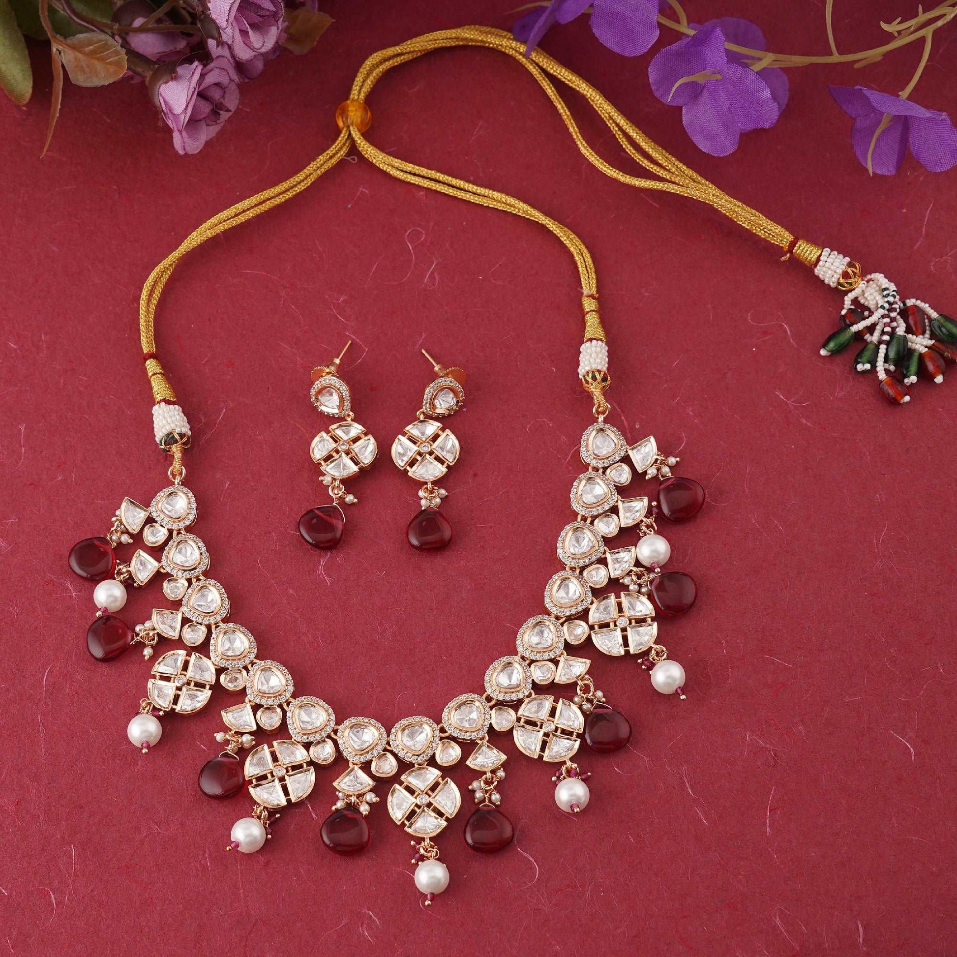 Kundan Ruby Pearl Necklace Set