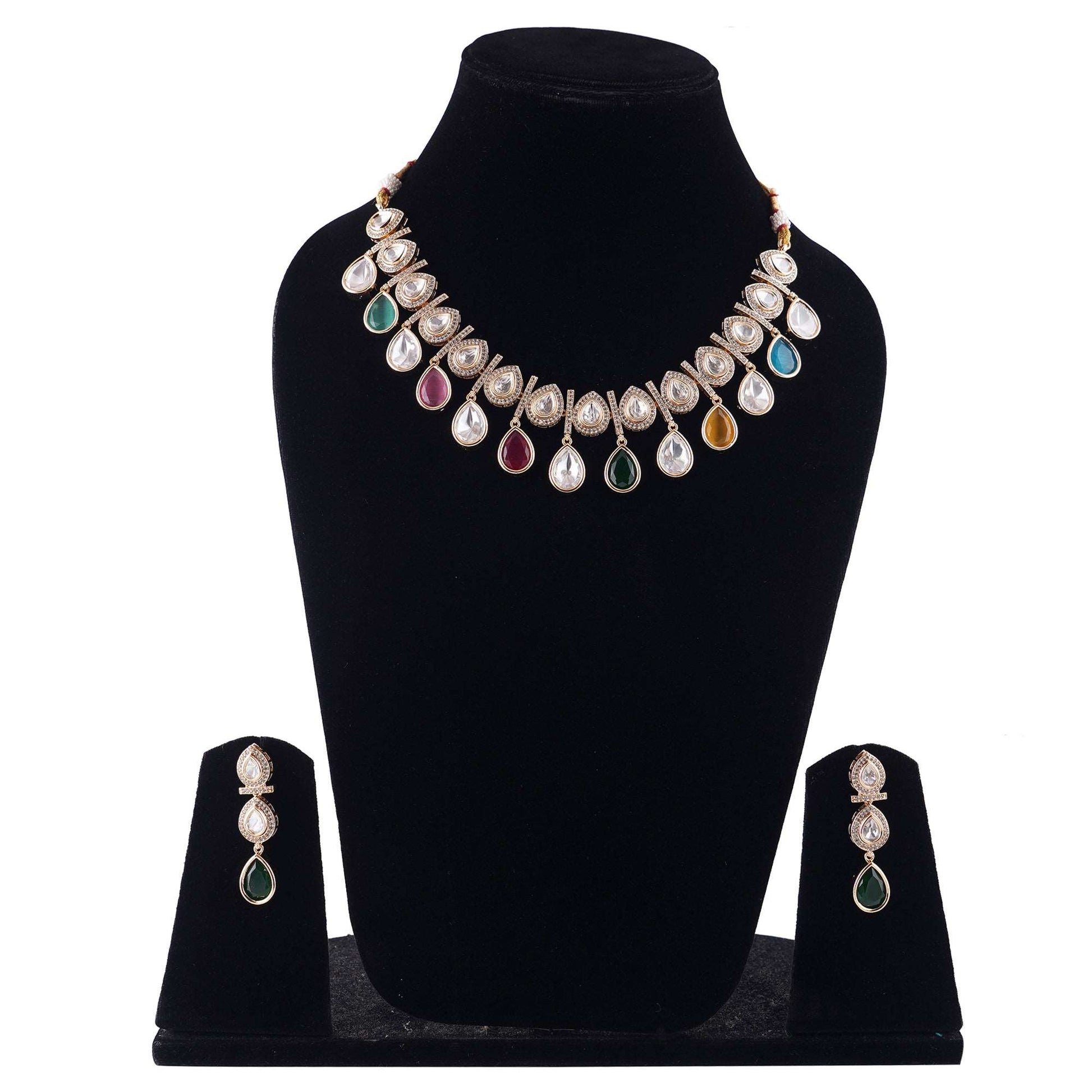 Elegant Regal Rainbow Drop AD Necklace Set