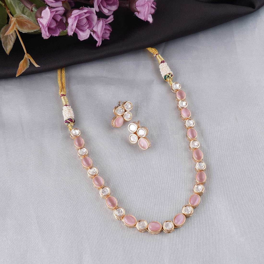 Moissanite and Kundan Necklace: Blush Pearl