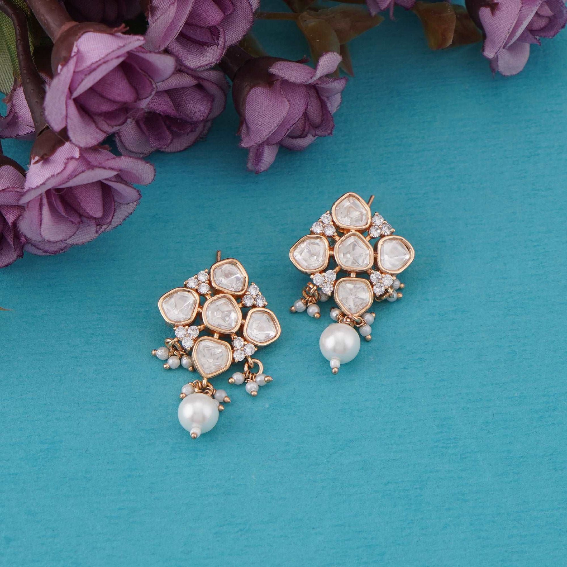 Kundan Pearl Drop Earrings