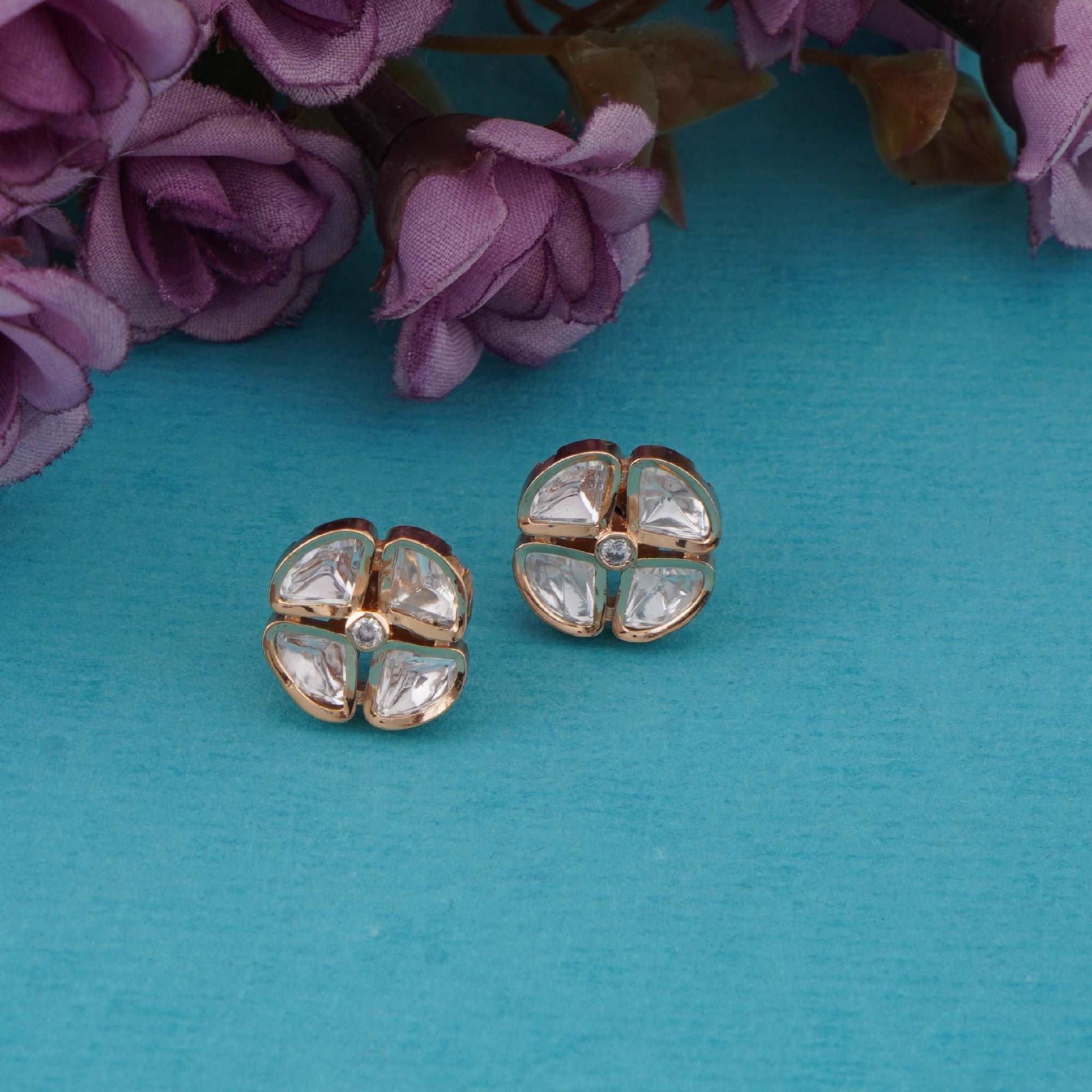 Kundan Clover Studs