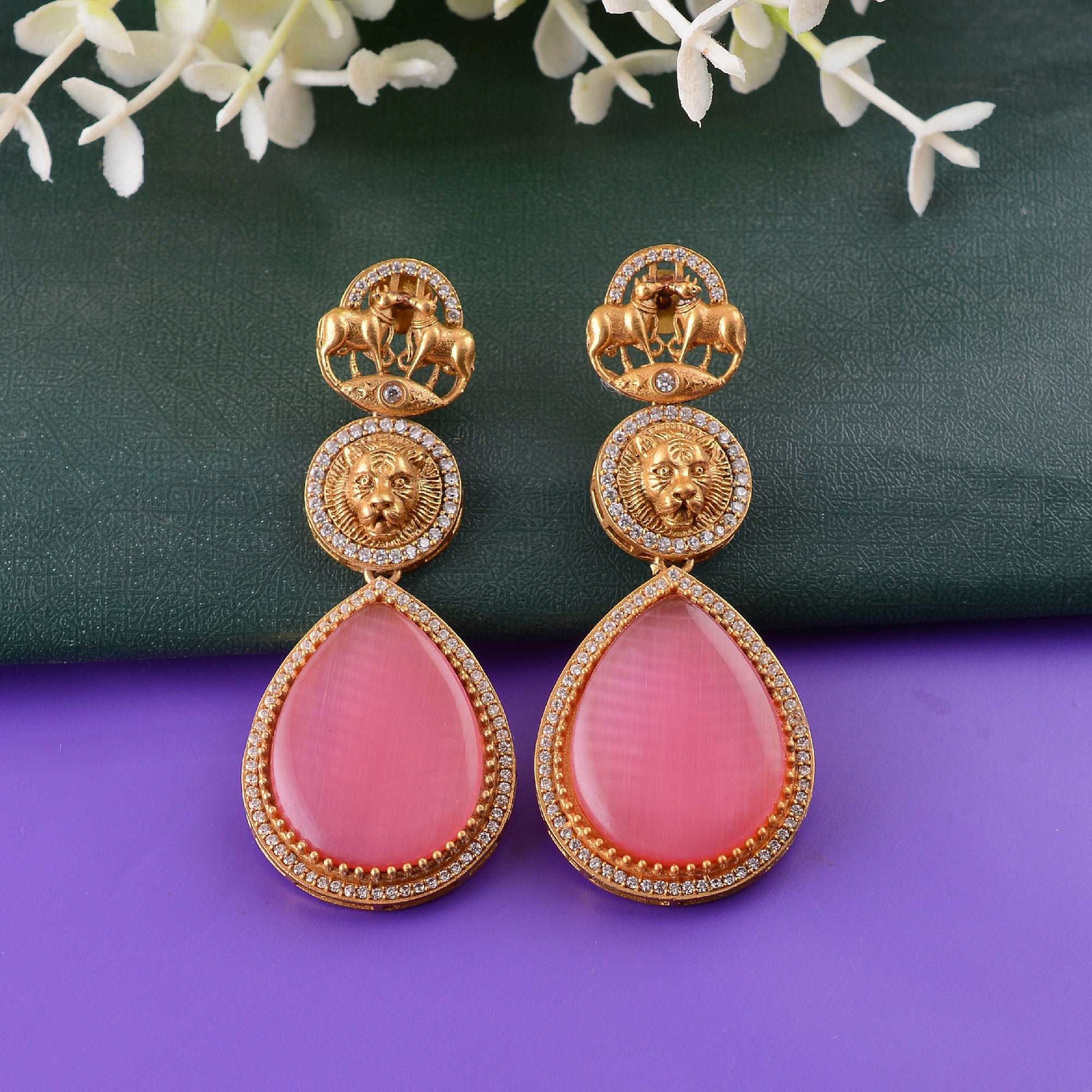 Moissanite Earrings | Regal Maharani | Pink