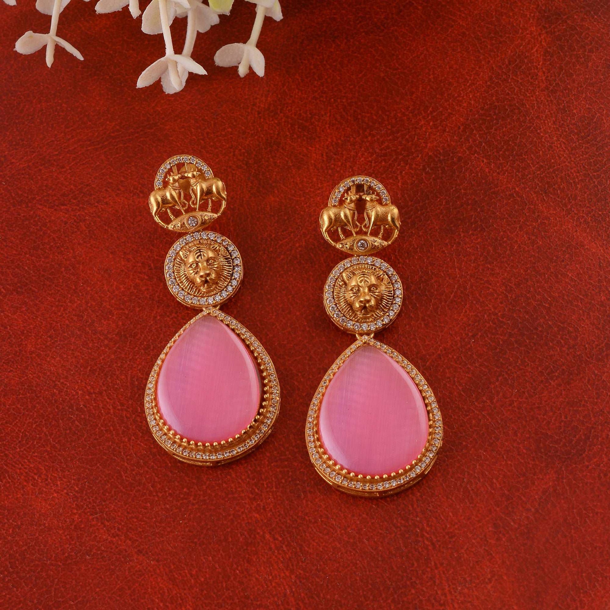 Moissanite Earrings | Regal Maharani | Pink