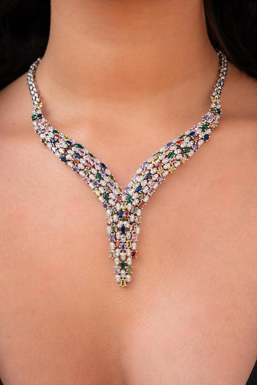 Celestial Multicolor Crystal Bridal Necklace Set