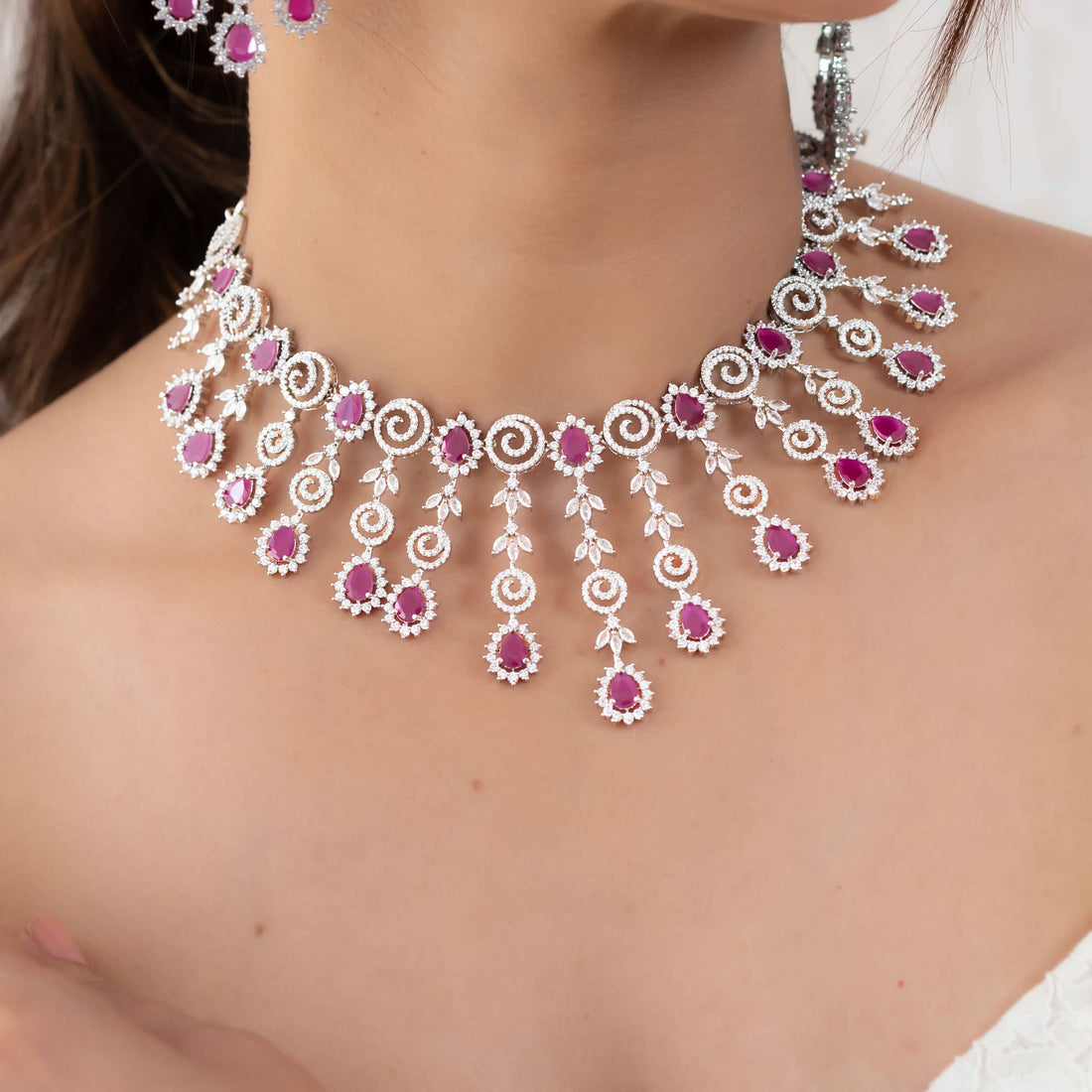 Elegant Ruby Cascade Necklace Set