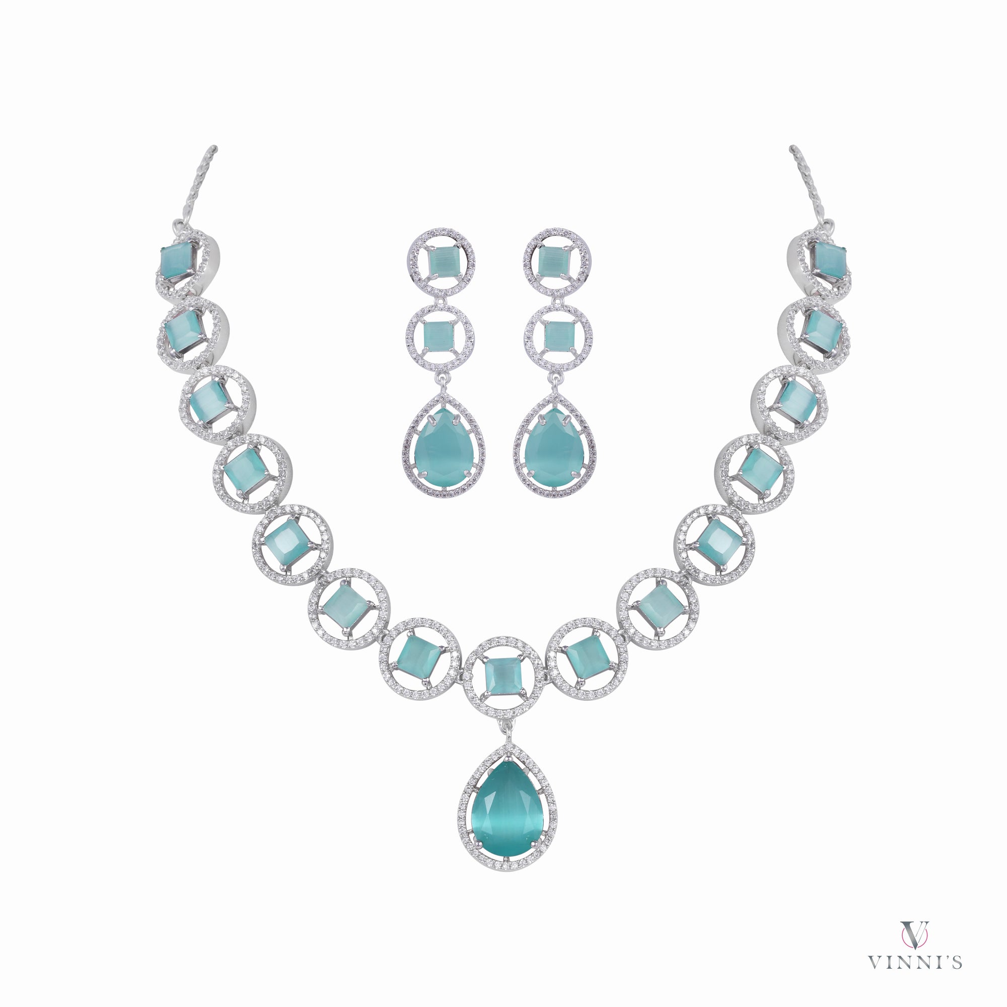 Antique Moissanite Necklace and Earring Set | Aqua Breeze