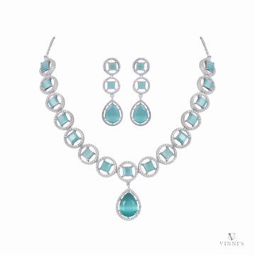 Antique Moissanite Necklace and Earring Set | Aqua Breeze