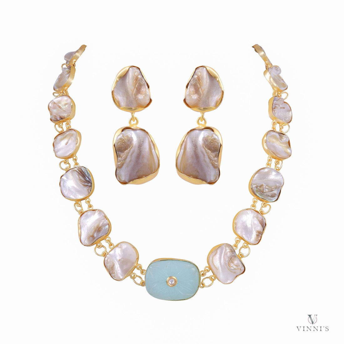 Sea Stone Necklace and Earrings Set | Emerald Sea