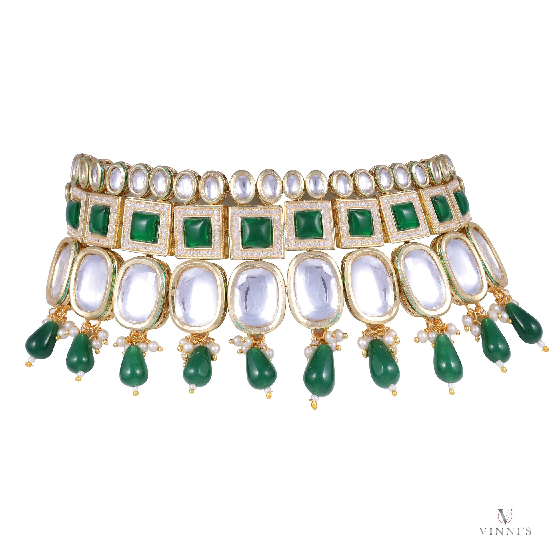 Finest Kundan Polki Jewelry: Emerald Royale Affair