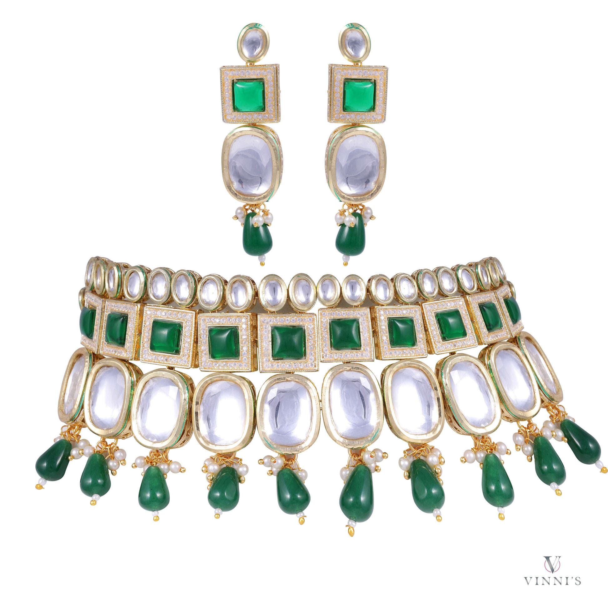 Finest Kundan Polki Jewelry: Emerald Royale Affair