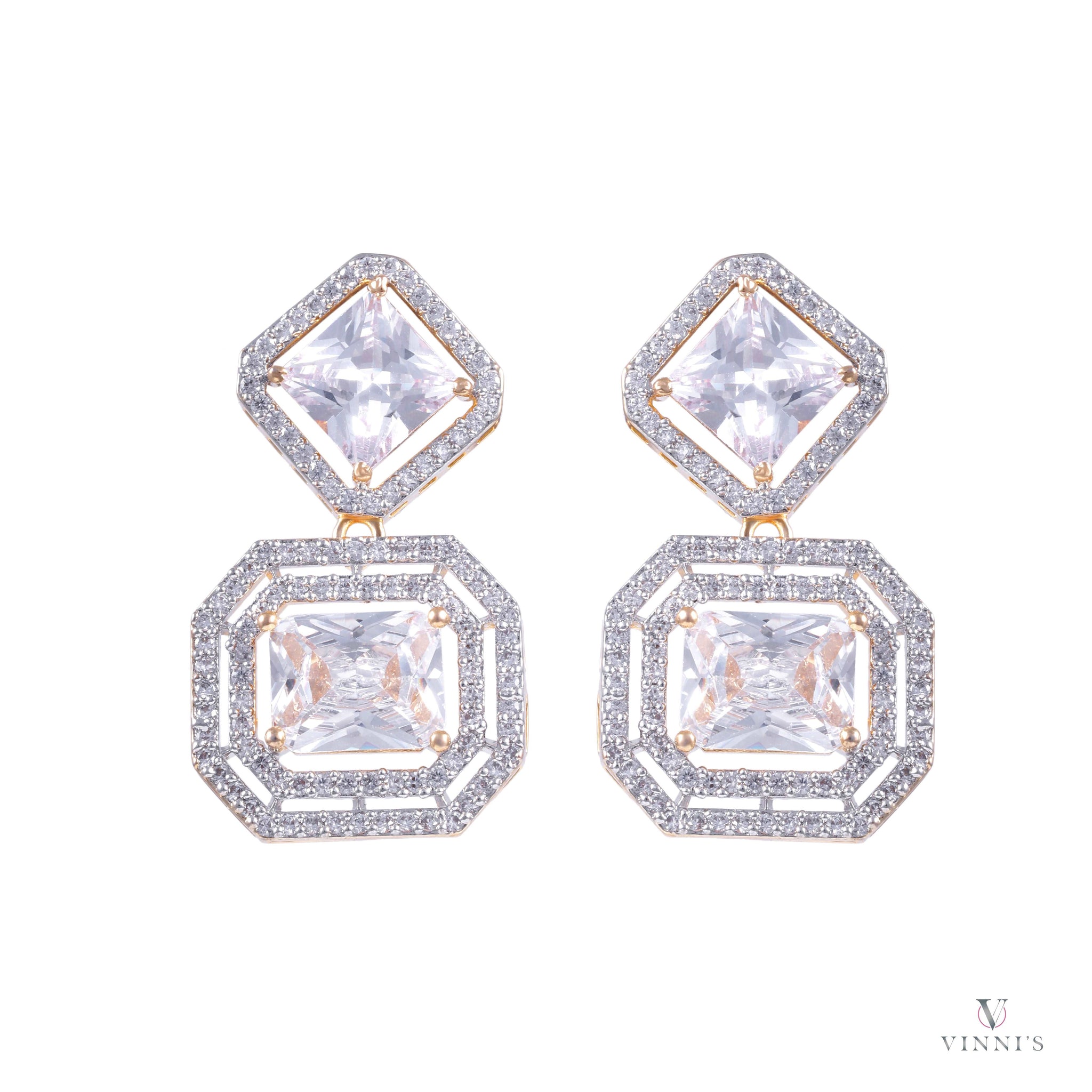 Antique Moissanite Bridal Ad Jewelry | Crystal Lattice Gold Earrings